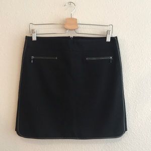 WHBM Black Ponte Work Skirt w/ faux Leather Piping